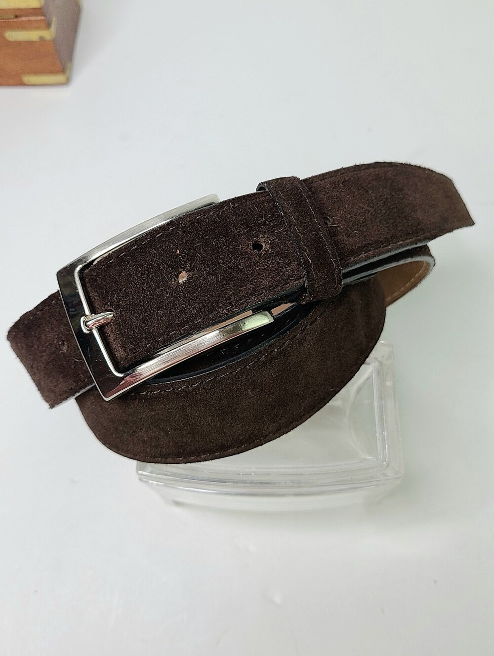 Corrente Chocolate Brown Soft Flexible Genuine Suede Minimal Belt